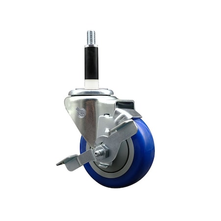 Service Caster 3.5'' Blue Poly Swivel 7/8'' Expanding Stem Caster with Brake SCC-EX20S3514-PPUB-BLUE-TLB-78